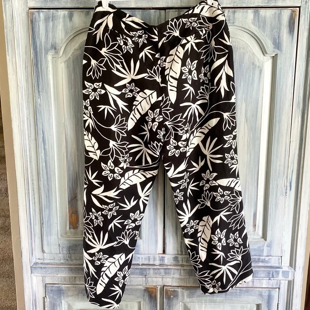 David Brooks Black and Cream Linen Blend Pants - Picture 2 of 11